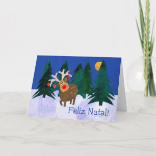 'Reindeer' Christmas Card with Portuguese Greeting