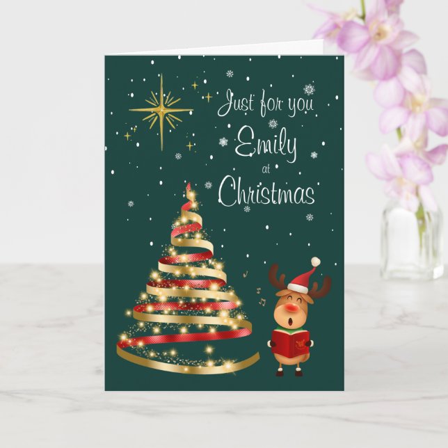 Reindeer Christmas Carol Singer Greeting Card (Orchid)