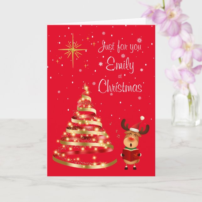 Reindeer Christmas Carol Singer Greeting Card (Orchid)
