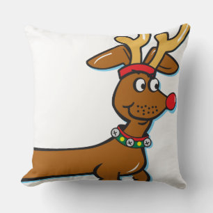 Reindeer Christmas Doxie Throw Pillow