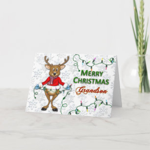 Reindeer Christmas- Grandson - Lights Holiday Card