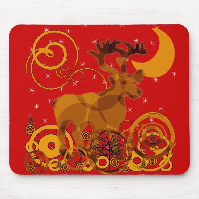 Reindeer Christmas Holiday Abstract Circles Design Mouse Pad (Front)