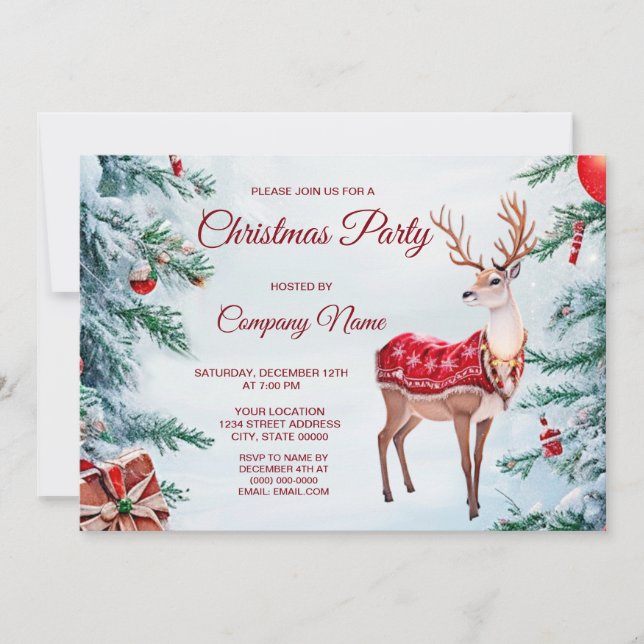 Reindeer Christmas Holiday Party Invitation (Front)