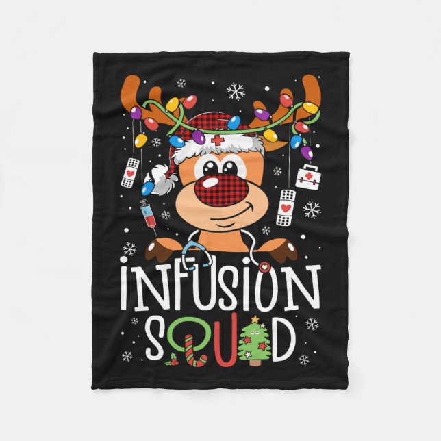 Reindeer christmas infusion nurse squad stethoscop fleece blanket (Front)