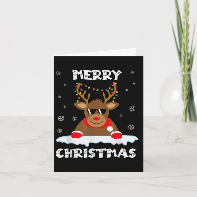 Reindeer Christmas Lights Santa Deer Rudolph Merry Card (Front)