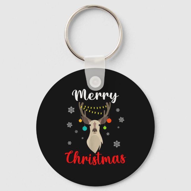 Reindeer Christmas Merry Christmas  Keychain (Front)