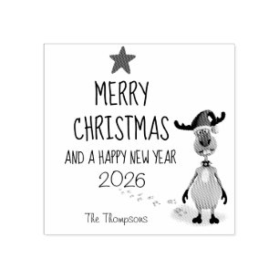 Reindeer Christmas New Year Funny Tree 2025 Rubber Rubber Stamp