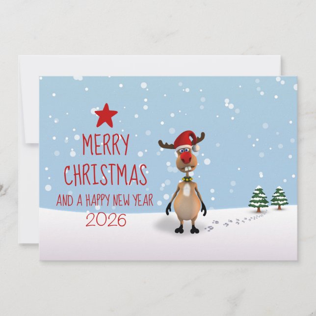 Reindeer Christmas New Year Funny Tree 2026 Card (Front)