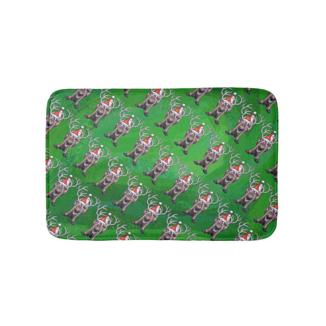 Reindeer Christmas On Green Bath Mat (Front)