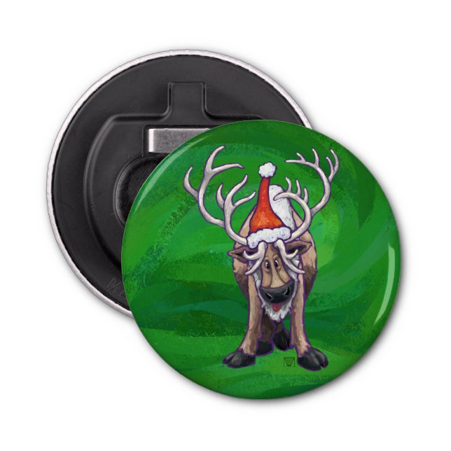 Reindeer Christmas On Green Bottle Opener (Front)