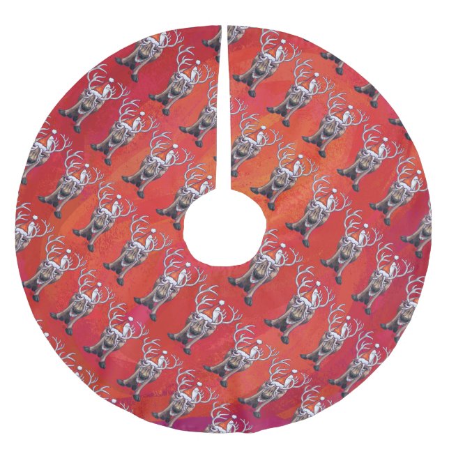 Reindeer Christmas On Green Brushed Polyester Tree Skirt (Front)