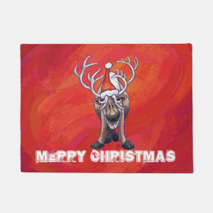 Reindeer Christmas On Green Doormat
