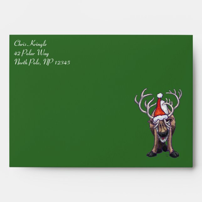 Reindeer Christmas On Green Envelopes (Front)