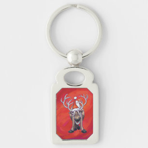 Reindeer Christmas On Green Keychain