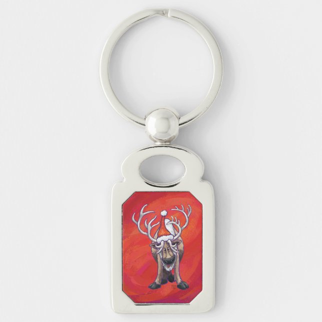 Reindeer Christmas On Green Keychain (Front)