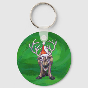 Reindeer Christmas On Green Keychain