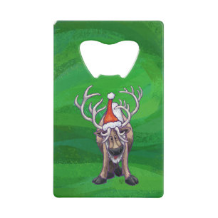 Reindeer Christmas On Green Wallet Bottle Opener