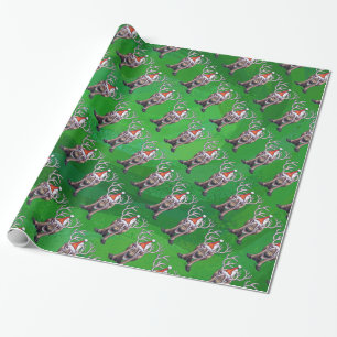 Reindeer Christmas On Green Wrapping Paper