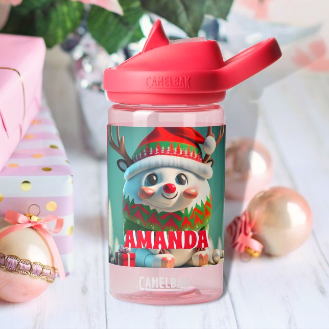 Reindeer Christmas Personalized Kids Name Water Bottle (Creator Uploaded)