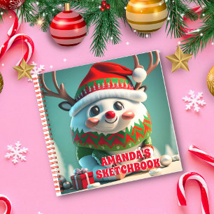 Reindeer Christmas Personalized Kids Sketchbook Notebook