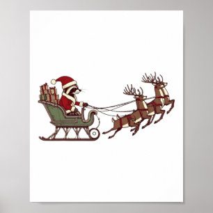 Reindeer Christmas Santa Hat Raccoon Xmas Pyjamas Poster