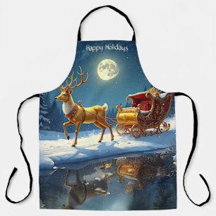Reindeer Christmas Sleigh Holiday Apron