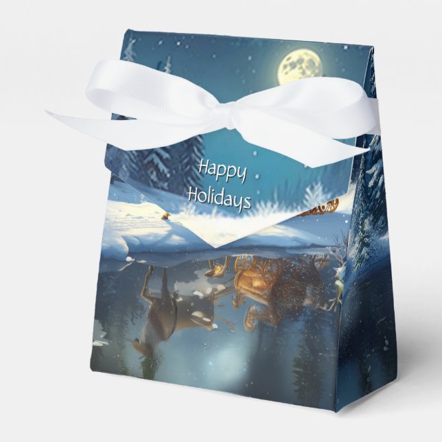 Reindeer Christmas Sleigh Holiday Favor Box (Front Side)