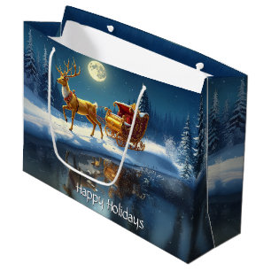 Reindeer Christmas Sleigh Holiday Gift Bag