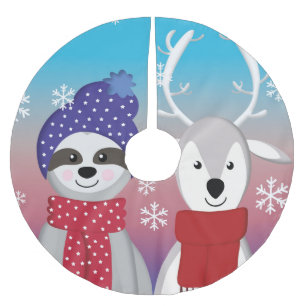 reindeer christmas sloth brushed polyester tree skirt