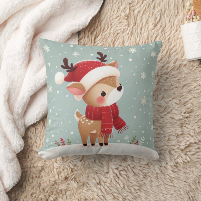 Reindeer Christmas Throw Pillow (Blanket)
