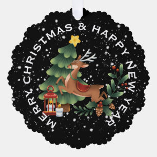 Reindeer & Christmas Tree , PERSONALIZED CHRISTMAS Ornament Card