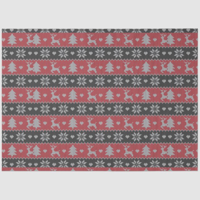 Reindeer Christmas Trees Hearts Red Christmas Tissue Paper (Front)