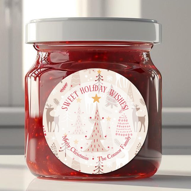 Reindeer Christmas Trees Homemade Holiday Baking Classic Round Sticker (Reindeer Christmas Trees Homemade Holiday Baking 3" Round Stickers)