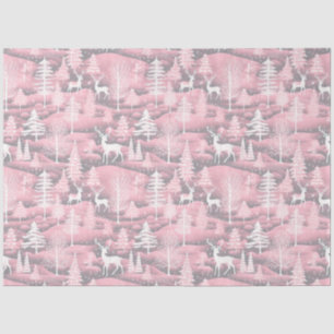 Reindeer Christmas Trees Pink Pattern Christmas Tissue Paper
