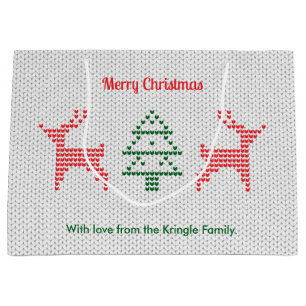 Reindeer Christmas Ugly Sweater Texture Large Gift Bag