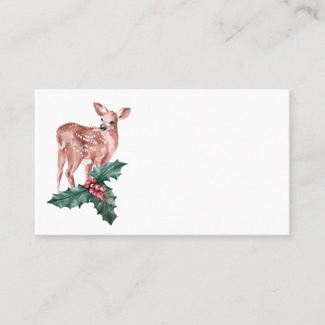 Reindeer Christmas Winter Red Wedding Deer Floral Place Card (Front)
