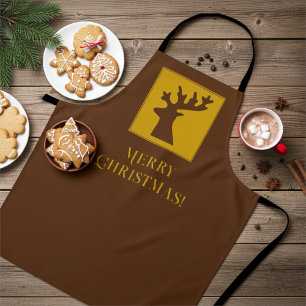 Reindeer Christmas Wishes in Gold and Deep Bronze Apron