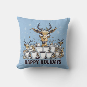 Reindeer Coffee Throw Pillow