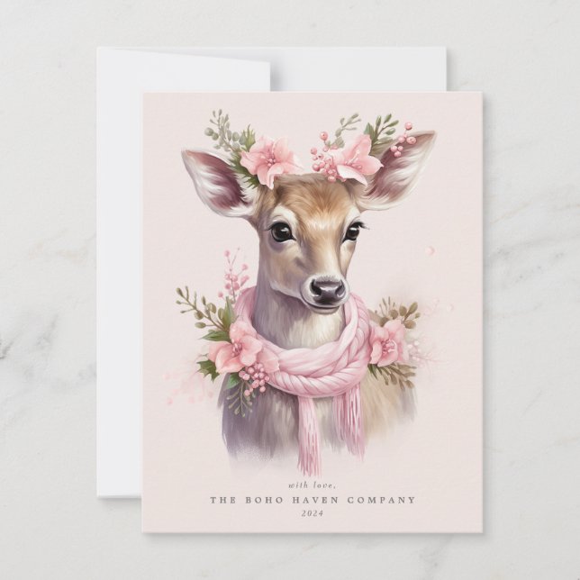 Reindeer Corporate/Family Retro Holiday Flat Card (Front)