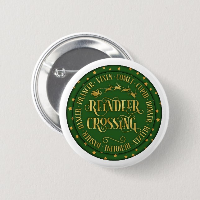 Reindeer Crossing 2 Inch Round Button (Front & Back)