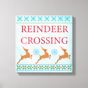 Reindeer Crossing Holiday Art Canvas Print