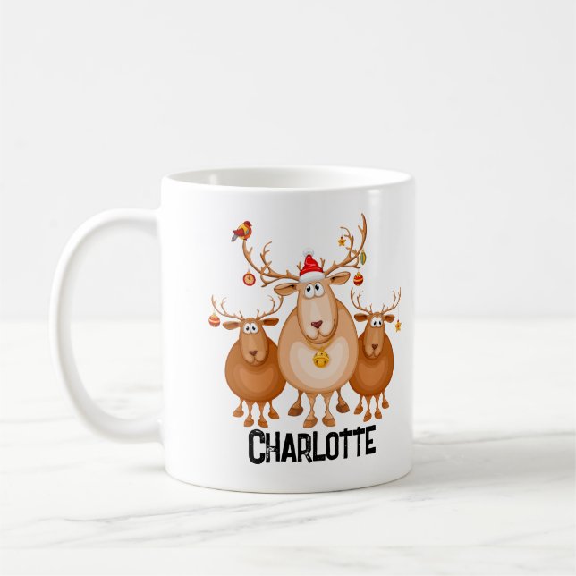 Reindeer Custom Kids Hot Chocolate Mug with Name (Left)