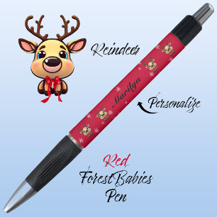 Reindeer Cute Funny Xmas Deer w/ Antlers Red 🦌 Pen