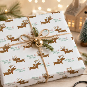 Reindeer Dachshund Merry & Bright Wrapping Paper
