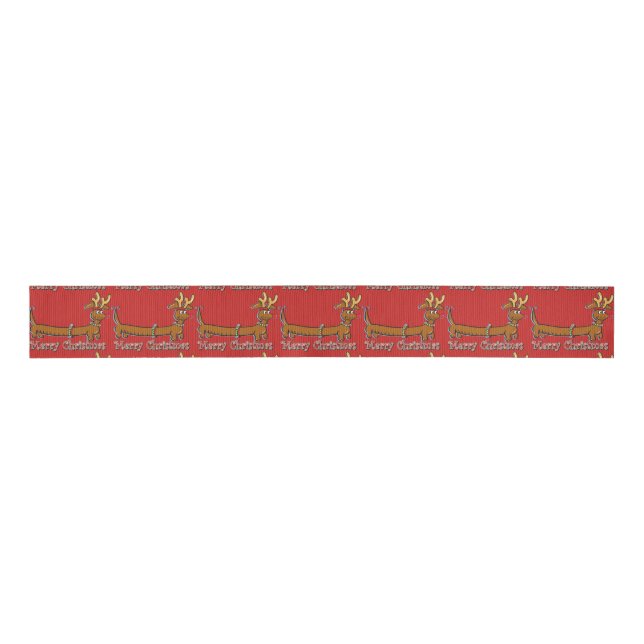 Reindeer Dachshund Merry Christmas Grosgrain Ribbon (Front)