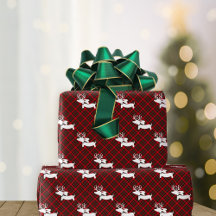 Reindeer Dachshund Plaid Christmas Wrapping Paper