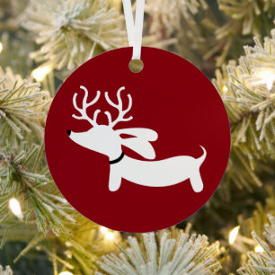 Reindeer Dachshund Red Christmas Tree Ornament