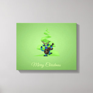 Reindeer Dancing Guitar Merry Christmas Tree Canvas Print