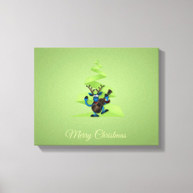 Reindeer Dancing Guitar Merry Christmas Tree Canvas Print (Front)