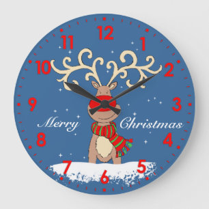 Reindeer dans la neige graphique horloge murale de